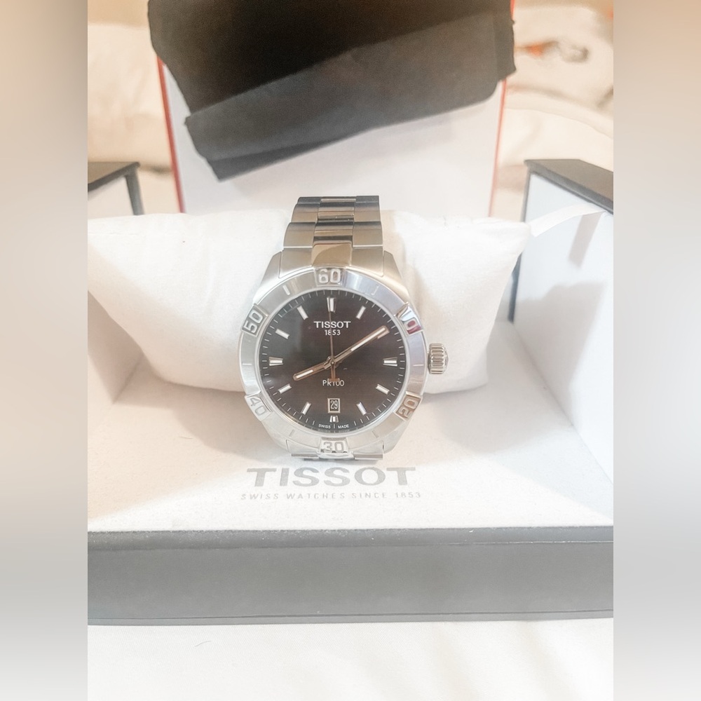 Tissot Silver and Black Dial Watch